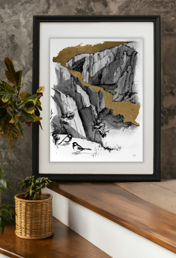 Calanque - 35x45 cm - encre de Chine et feuille d'or – Image 2