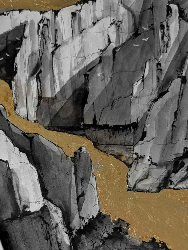 Calanque - 35x45 cm - encre de Chine et feuille d'or – Image 4